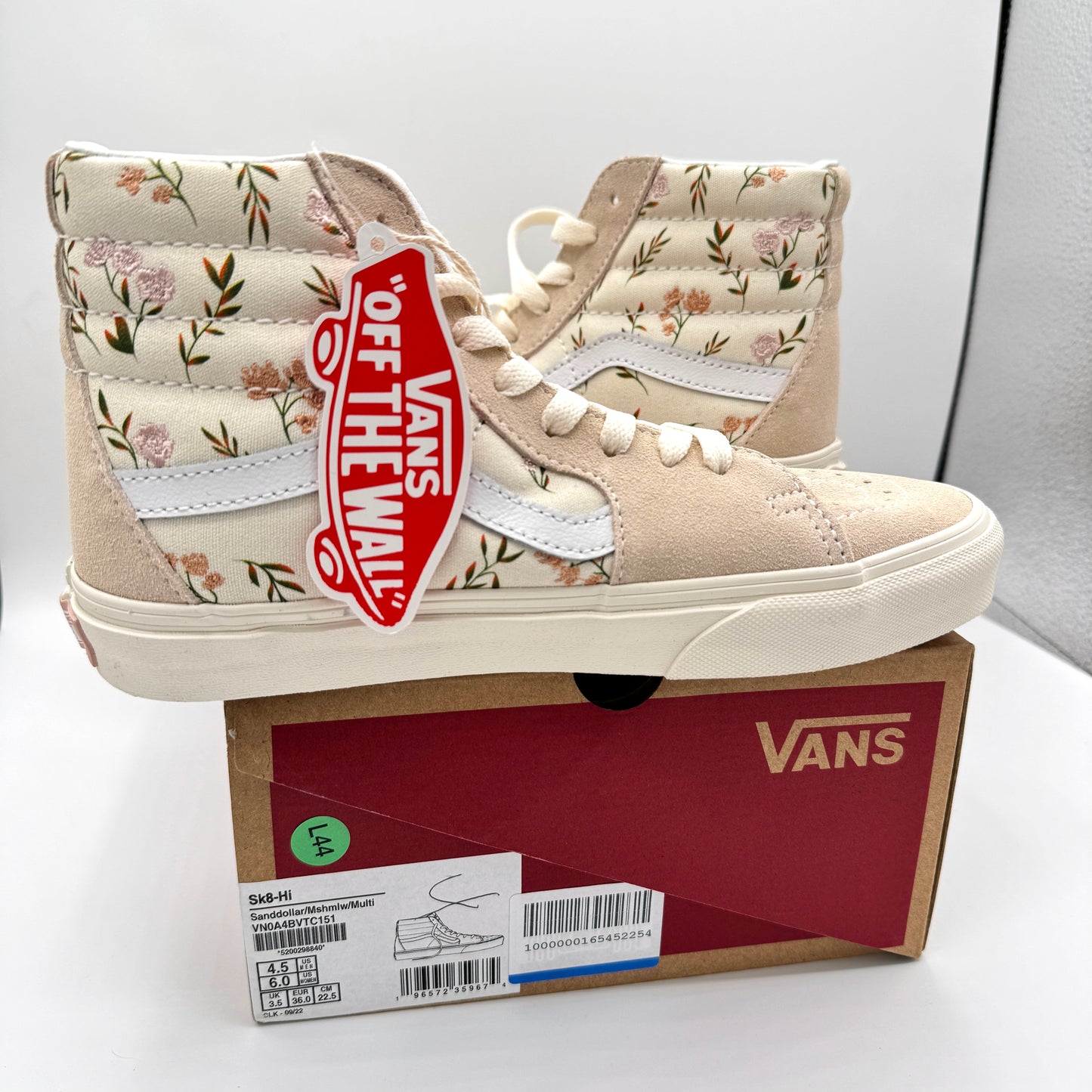 Vans Sk8 Hi Beige Cream Floral Embroidery Roses Skate High Classic sneakers