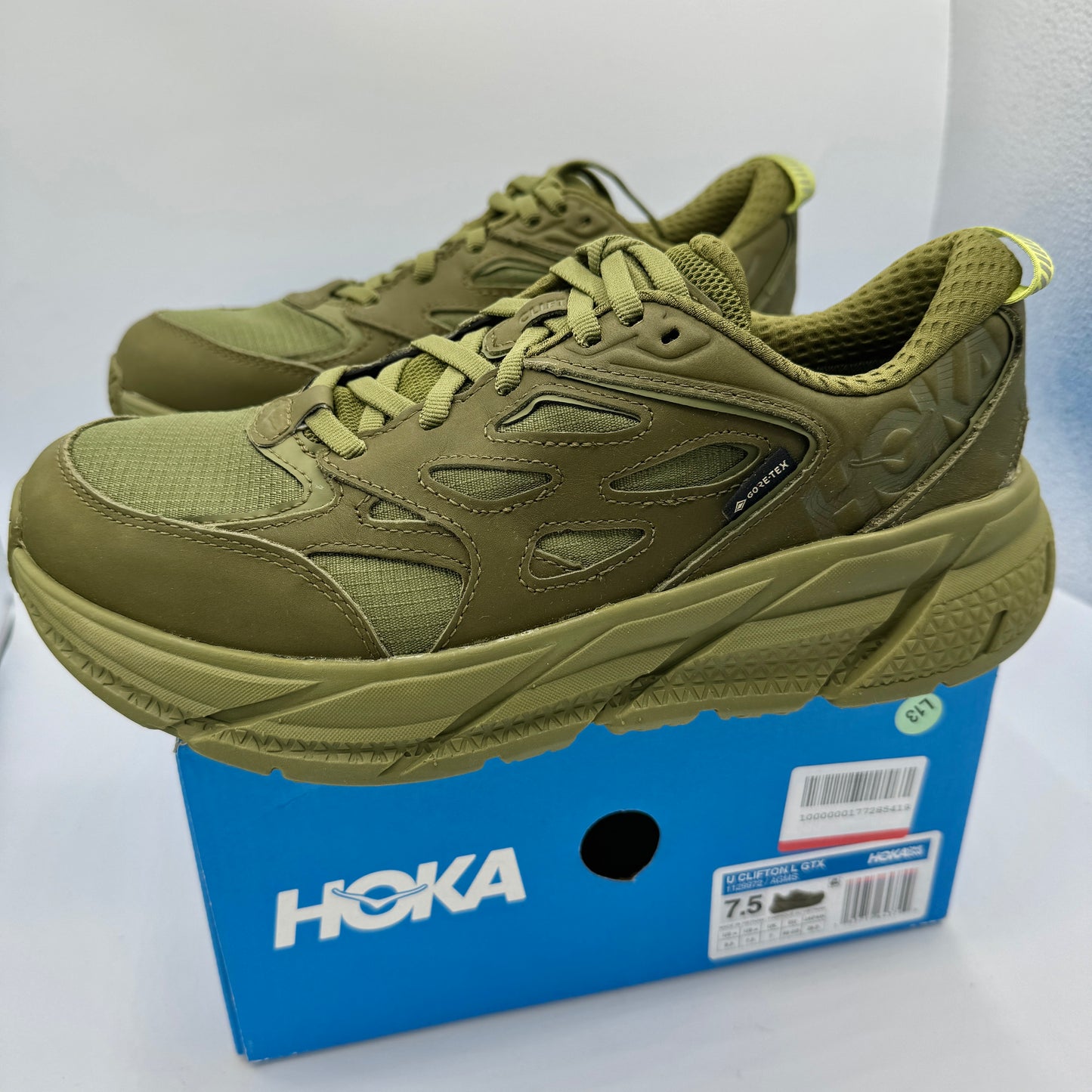 Hoka Clifton Leather Gore-Tex Waterproof Unisex Green Khaki Olive AGMS