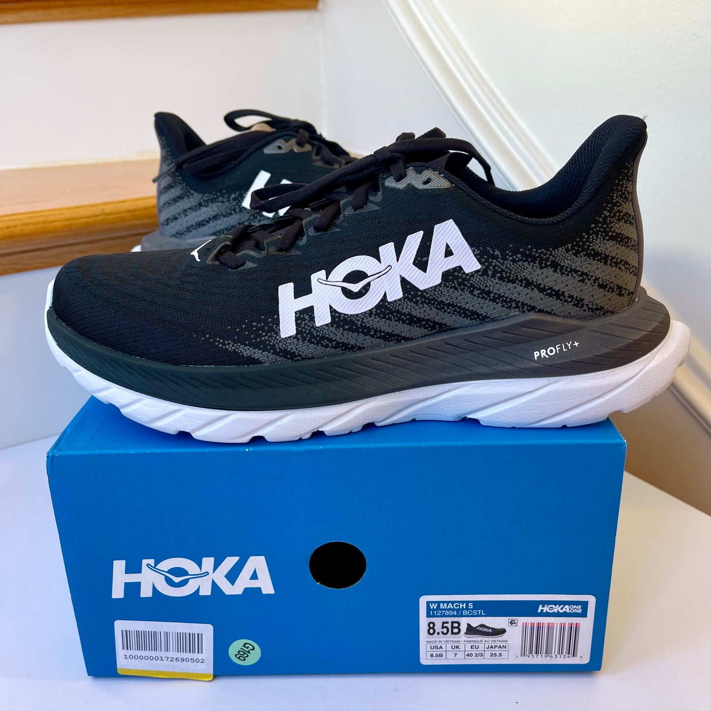 Hoka Mach 5 Running Shoes in Black / White / Castlerock , Hoka One One