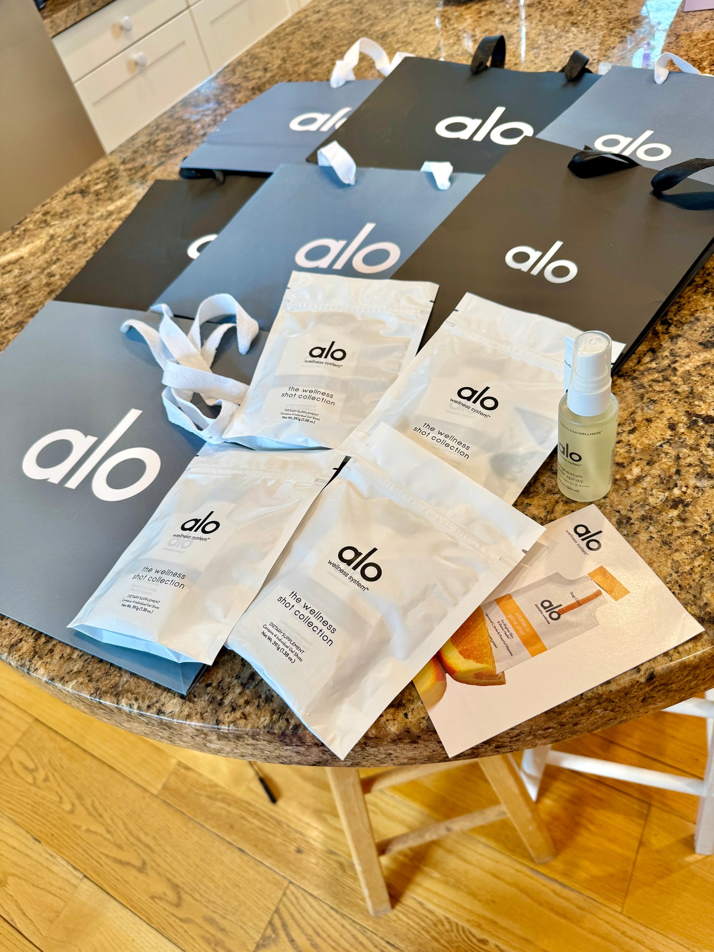 Alo Yoga Bundle of Travel Wellness and (6) Paper Bags / Gift Bags