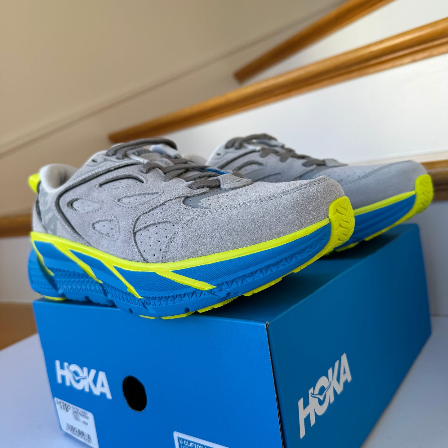 Hoka Clifton L Suede in Lunar Rock / Diva Blue UNISEX Shoes Leather