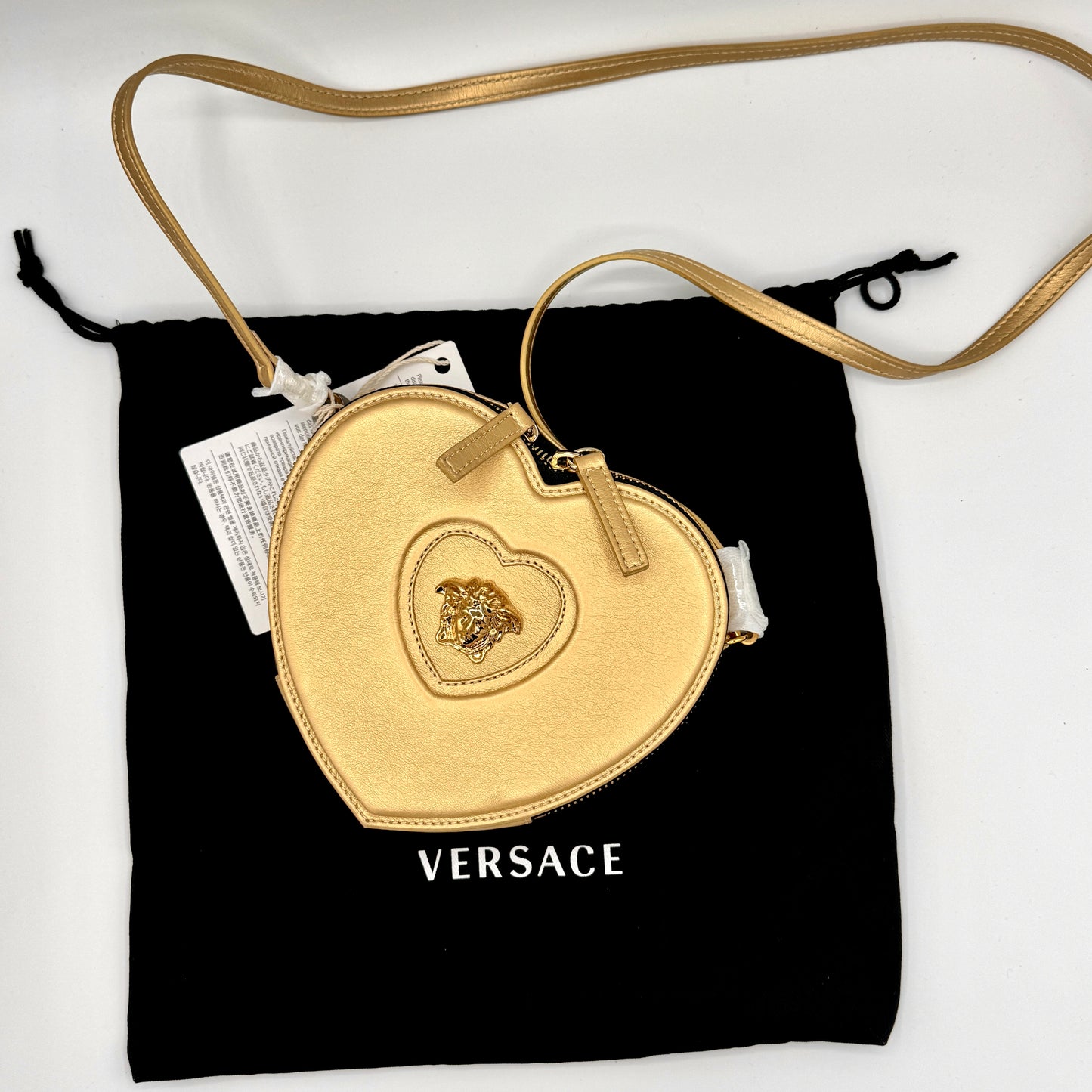 Versace Heart Medusa Plaque Crossbody Bag Gold Leather Kids