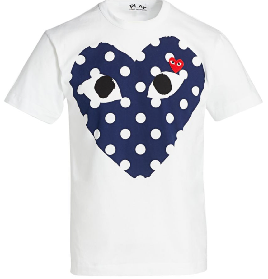 Commes Des Garçons Play White Polka Dot Classic Heart T Shirt Navy tee CDG