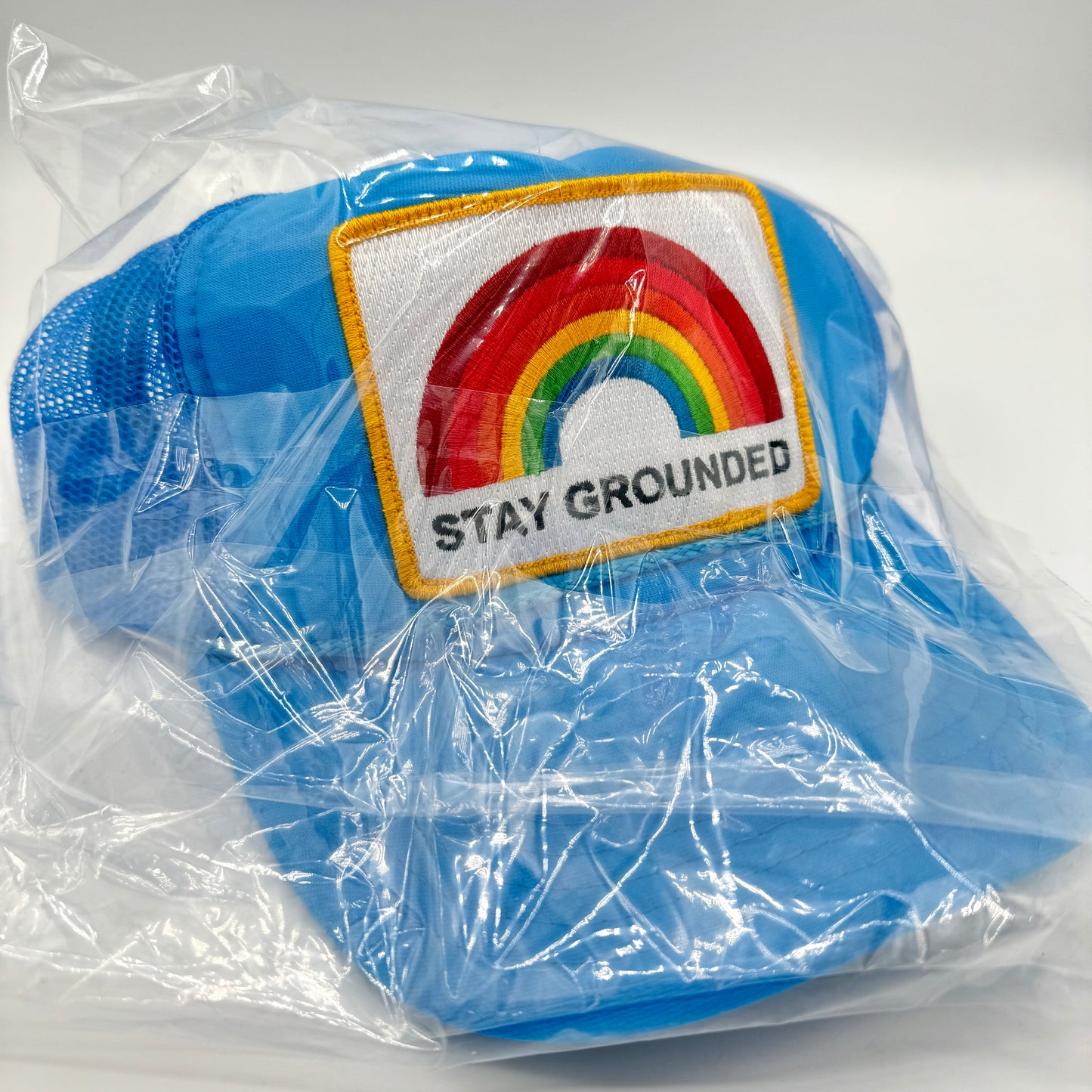 Aviator Nation Stay Grounded Blue Classic Trucker Hat Embroidered Rainbow