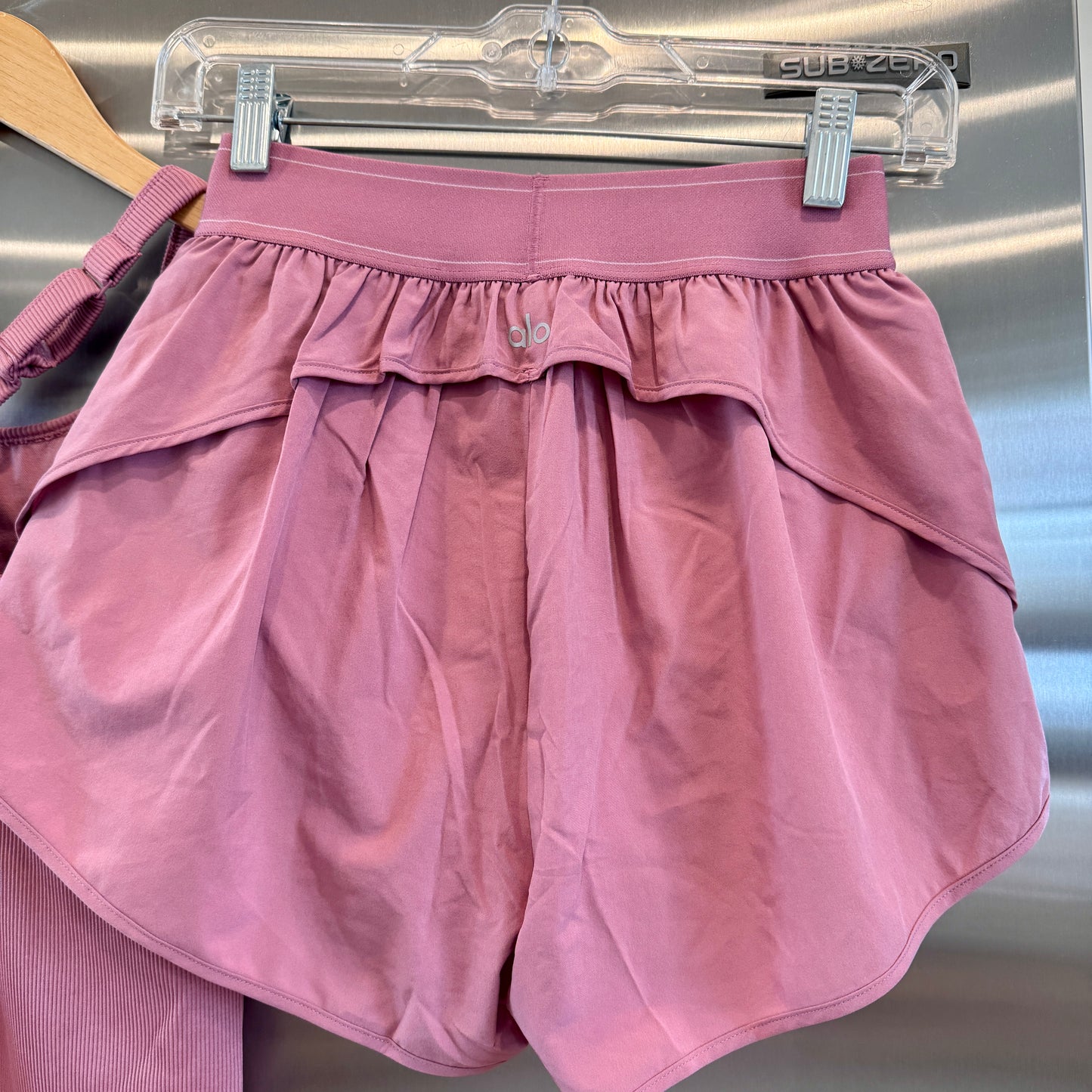 Alo Matching Set- Match Point Shorts and Seamless Ribbed Favorite Full Length Bra Tank Top in Pink Wild Rose
