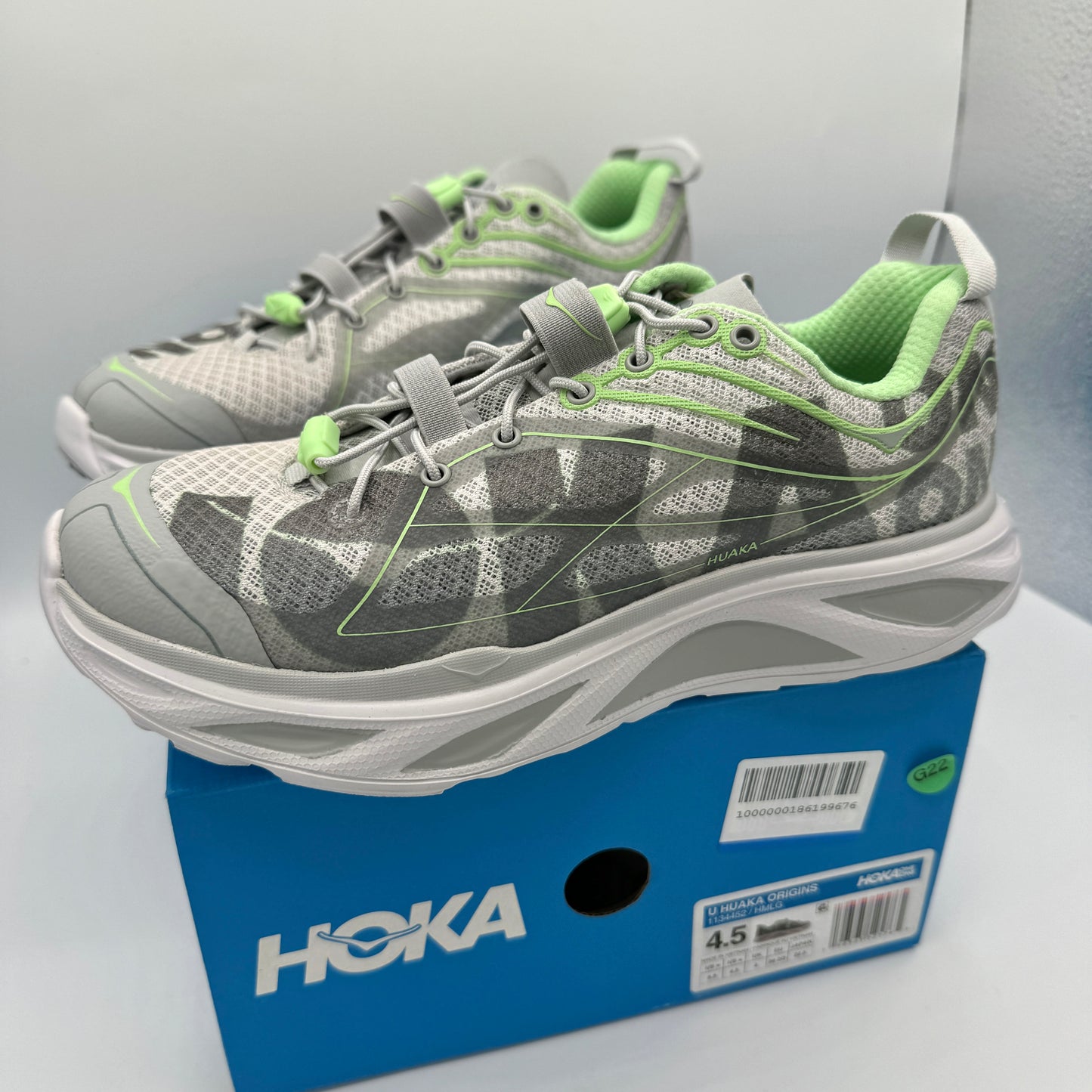 Hoka Huaka Origins Unisex Shoes Running Sneakers Light Grey Green Quick Lace