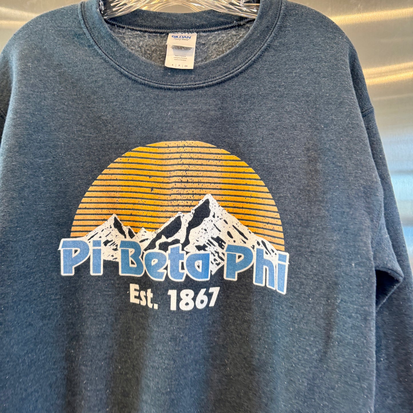 Pi Beta Phi 1867 Mountain Outdoors Sunrise Sorority Crewneck Sweatshirt Top Grey * Pre-owned