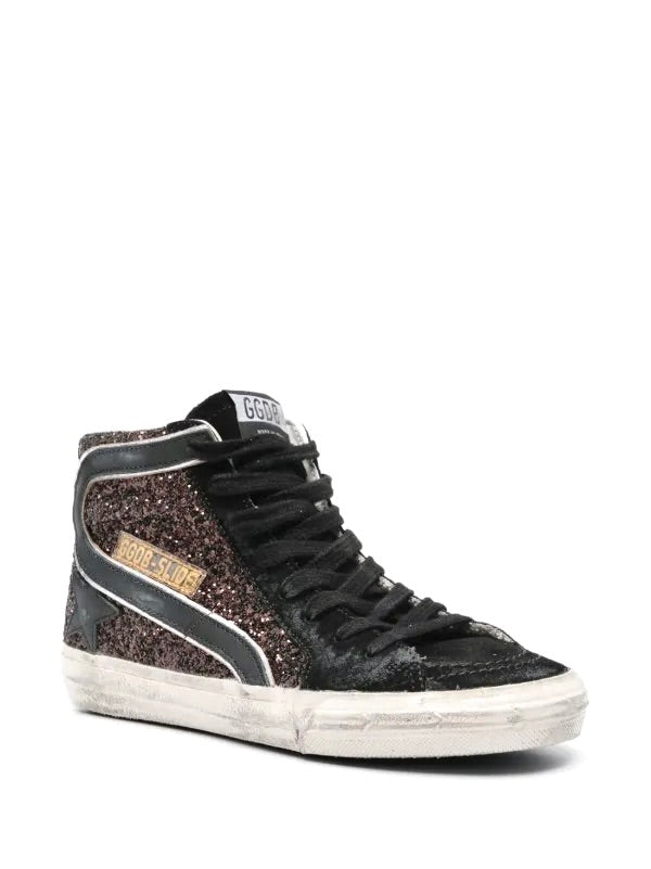 Golden Goose Sneakers Slide in Coffee / Black  Classic Star / Glitter Wave