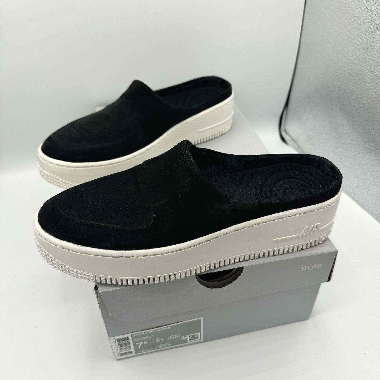 Nike Air Force 1 Lover XX Black Suede Leather Slip On Mule Platform sneakers