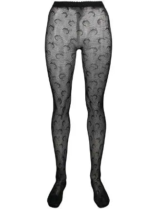 Marine Serre Half Moon Fishnet Tights in Black Monogram