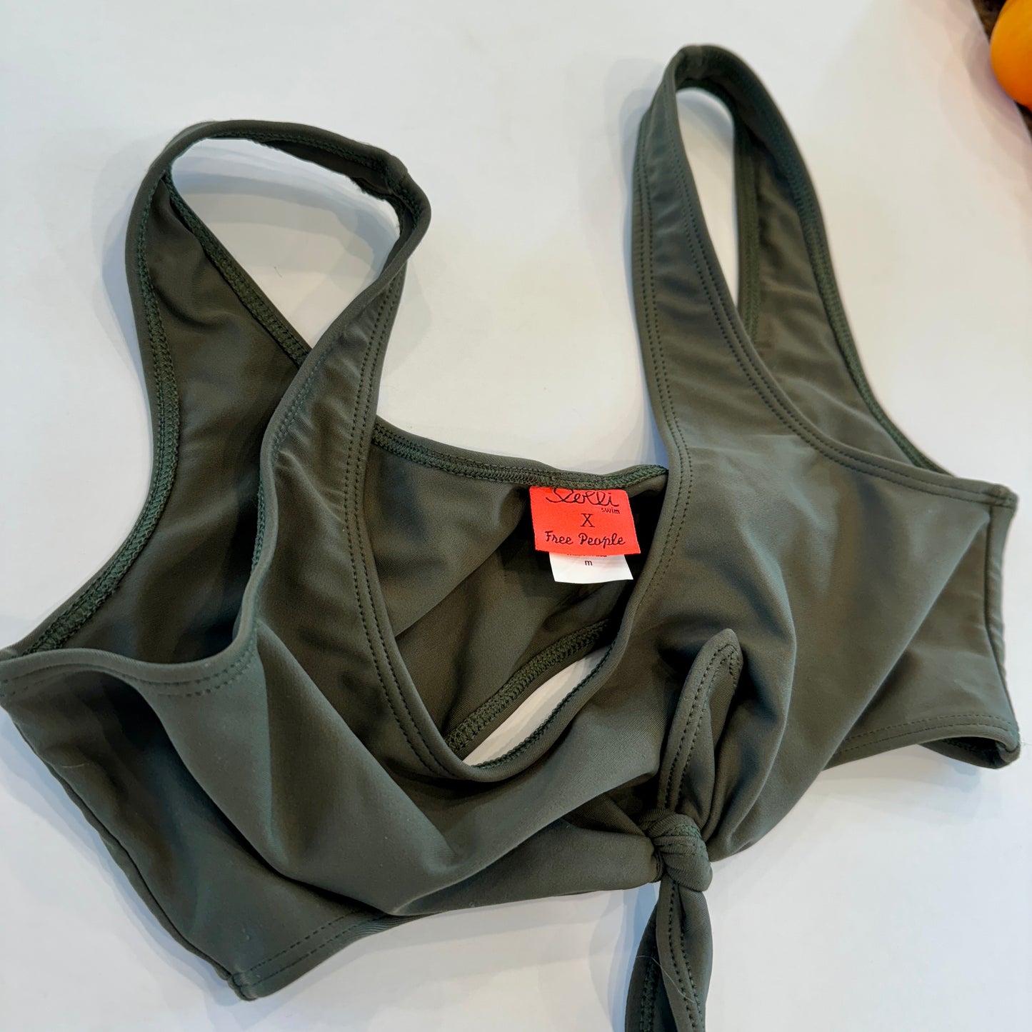 Lolli X Free People Collab Swim Top Olive Army Green Tie Front Bikini Like New Pre-Owned