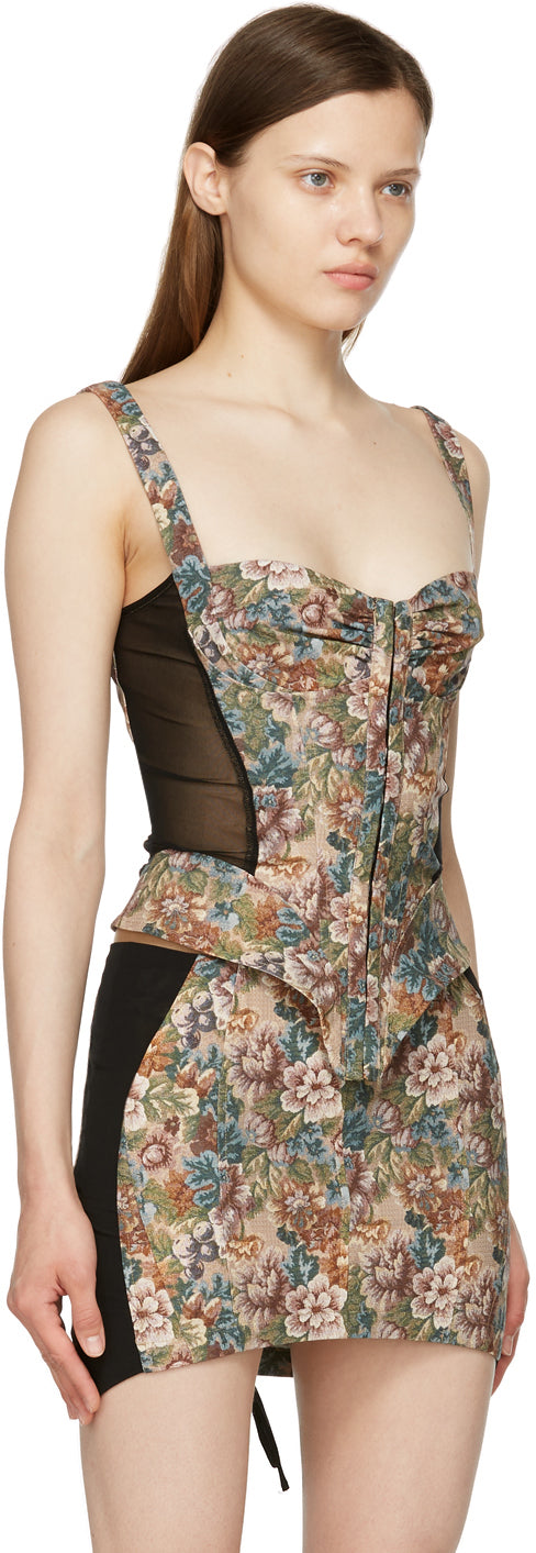 Miaou Deville Corset in Antique Floral Hook Closure Bodice Top