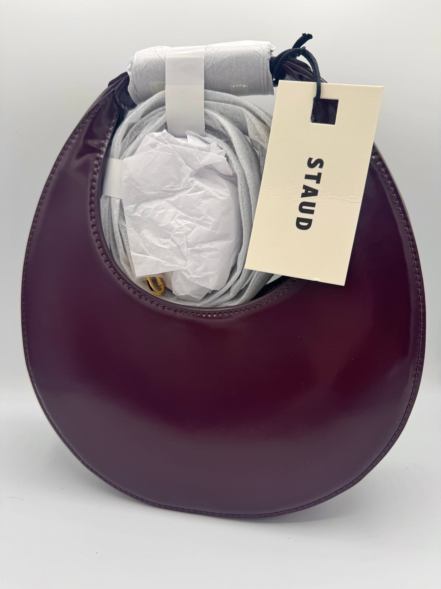 Staud Mini Moon Purse in Syrah Burgundy Leather, Crossbody Bag