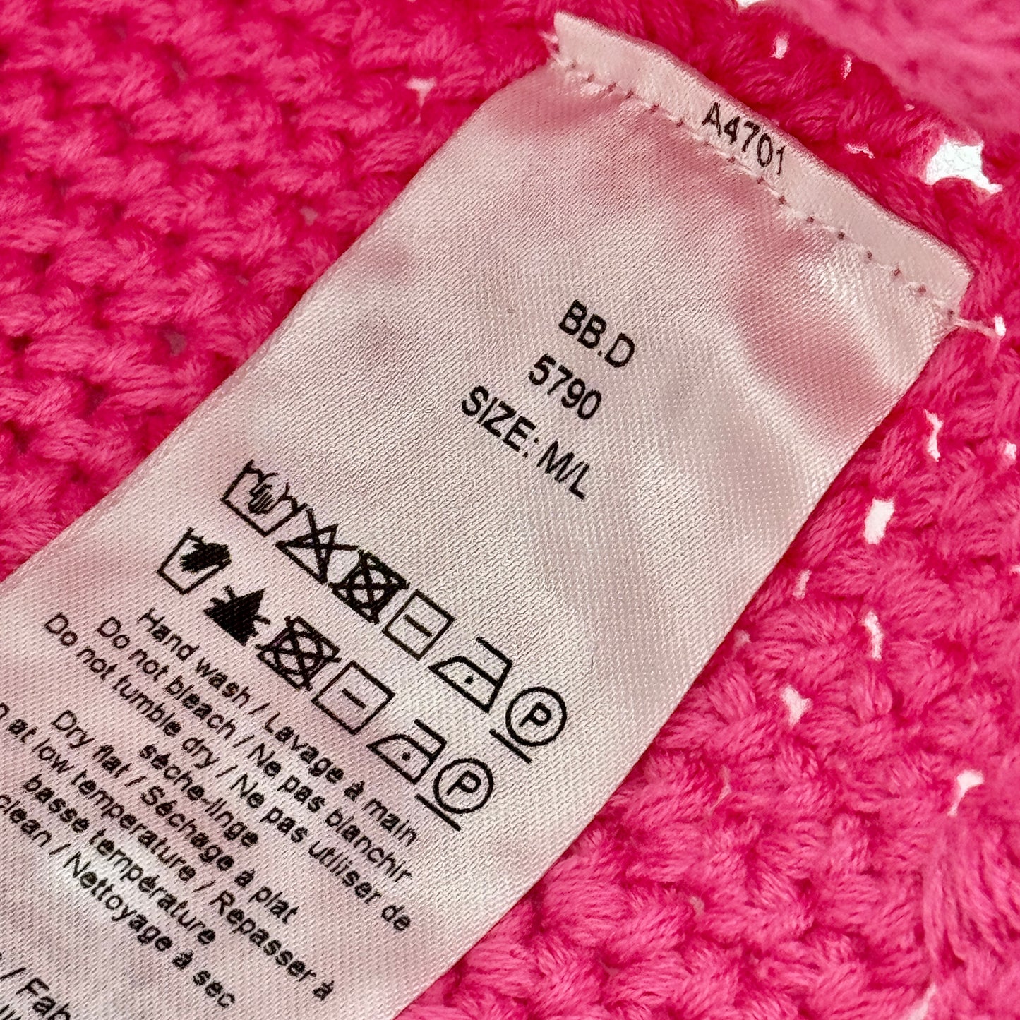 Ganni Crochet Knit Bucket Hat Shocking Pink Logo