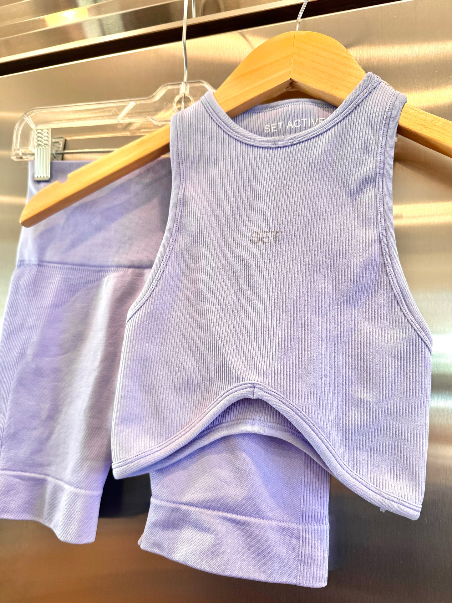 SET Active Matching Set in Lilac Purple - Sculptflex Power Angle Bra and Power Shorts in Lily