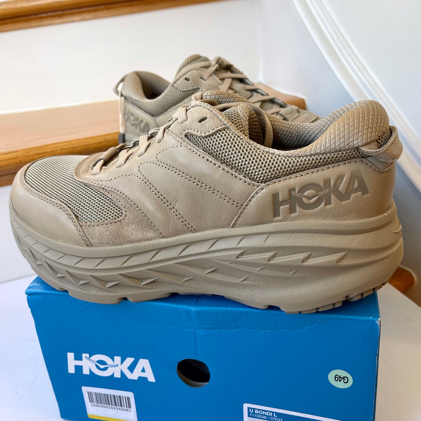 Hoka Bondi L Leather U Unisex , Hoka One One Oxford Tan Cushioned Shoes