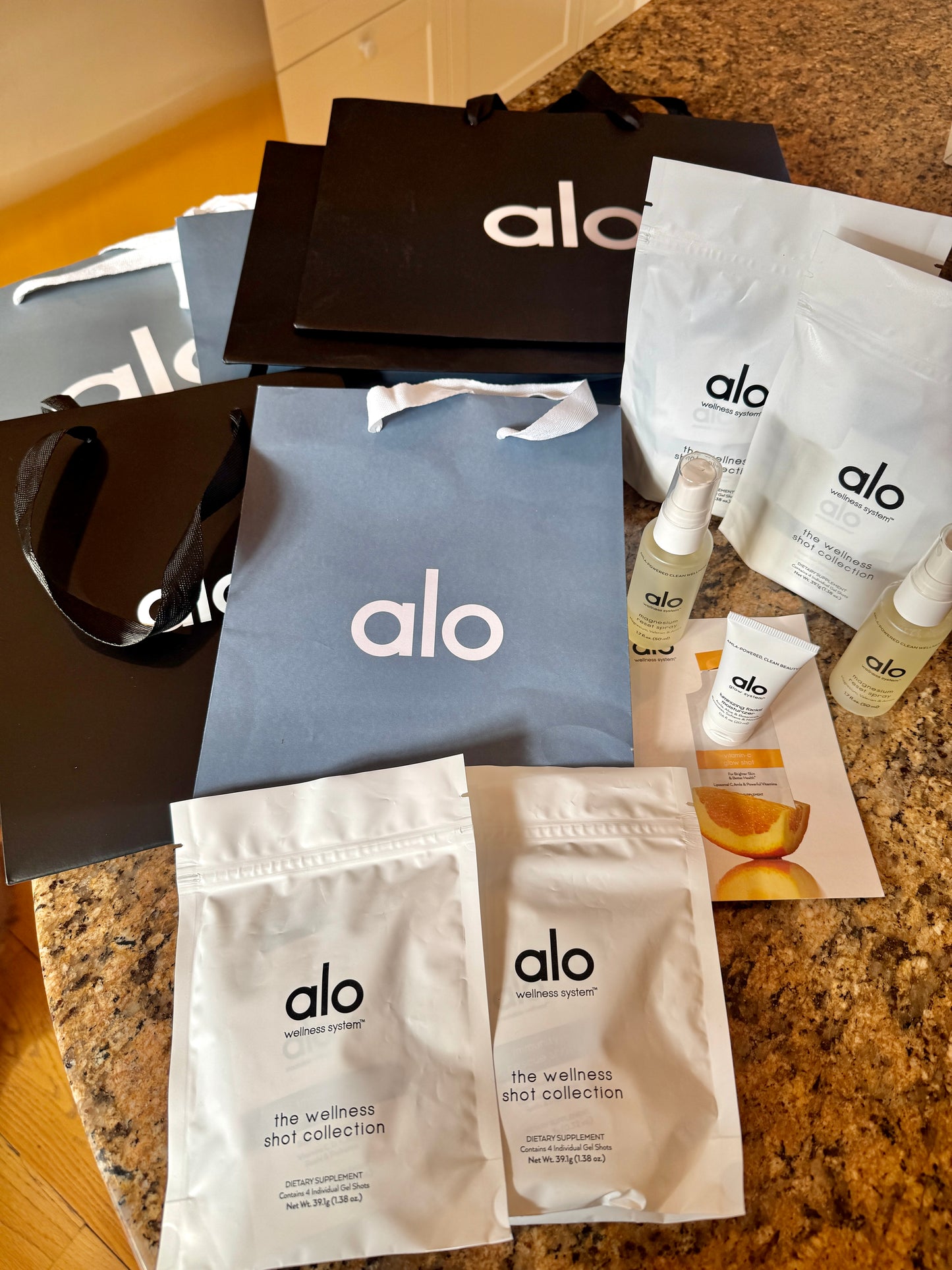 Alo Yoga Bundle of Travel Wellness and (6) Paper Bags / Gift Bags