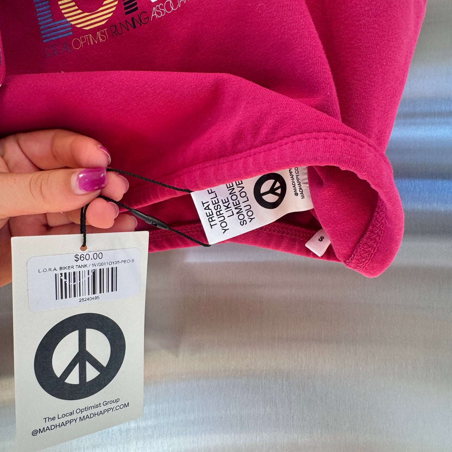 MadHappy Local Optimist Run Club Top Biker Athletic Tank in Magenta Peony