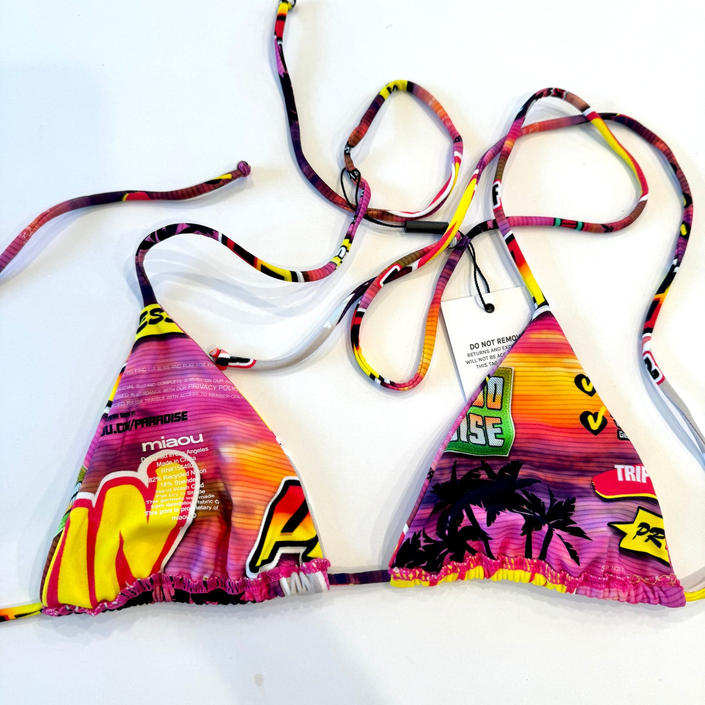 Miaou Kauai Bikini Top String Triangle in Lotto Swim Top Pink Vegas