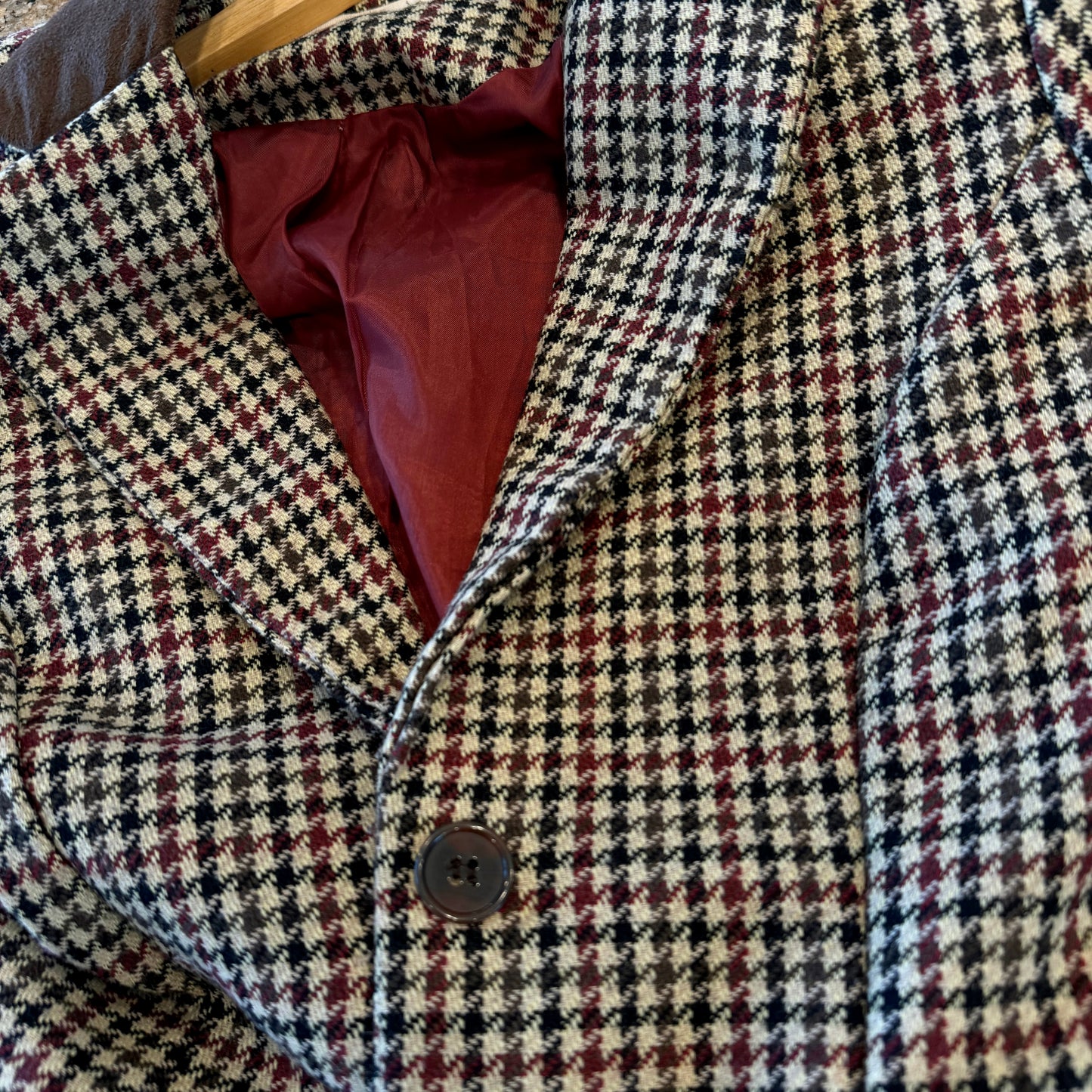 Lola Houndstooth Vintage Blazer Collared Jacket with Brown Maroon black tan fitted * Pre-owned