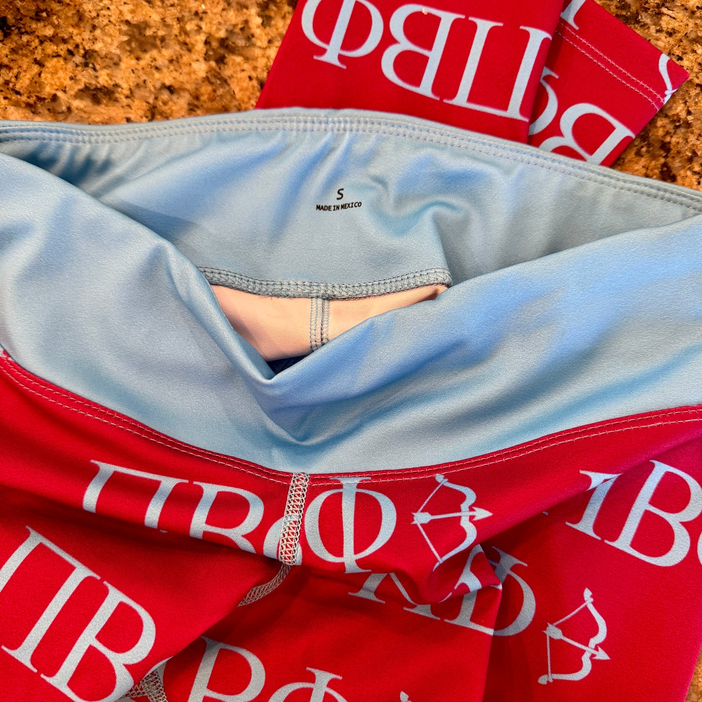 Pi Beta Phi Leggings Sorority Athletic Pants Wine Crimson / Silver Blue