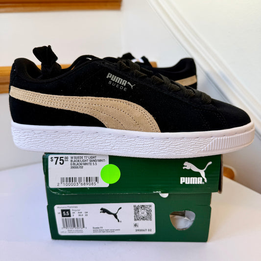 Puma Women’s Suede Classic T7 Sneakers in black sand tan beige