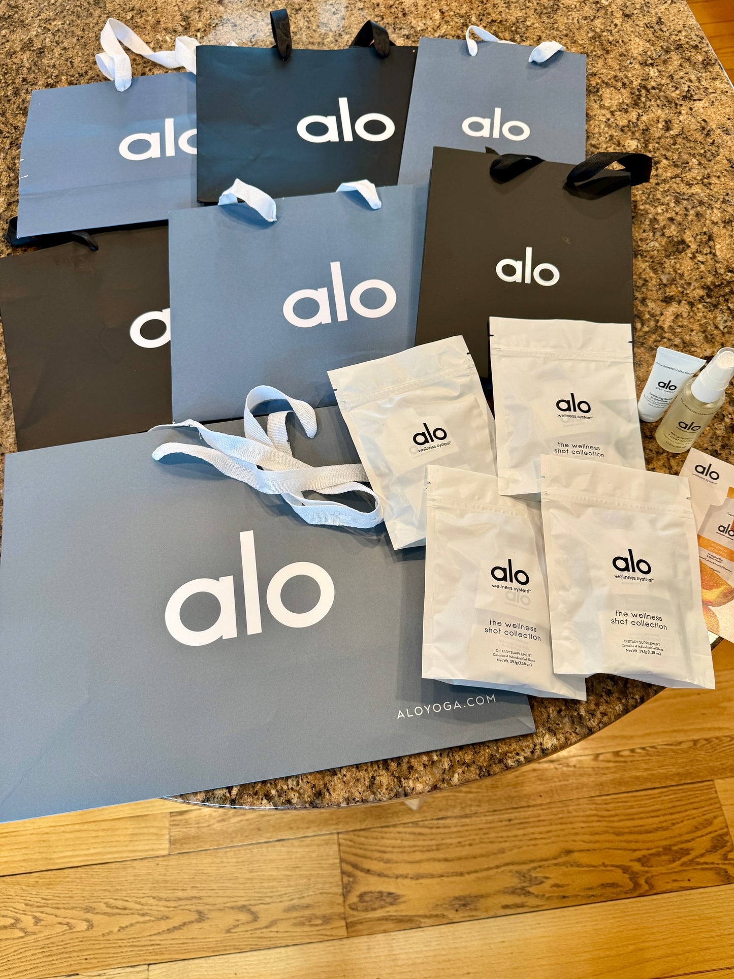 Alo Yoga Bundle of Travel Wellness and (6) Paper Bags / Gift Bags