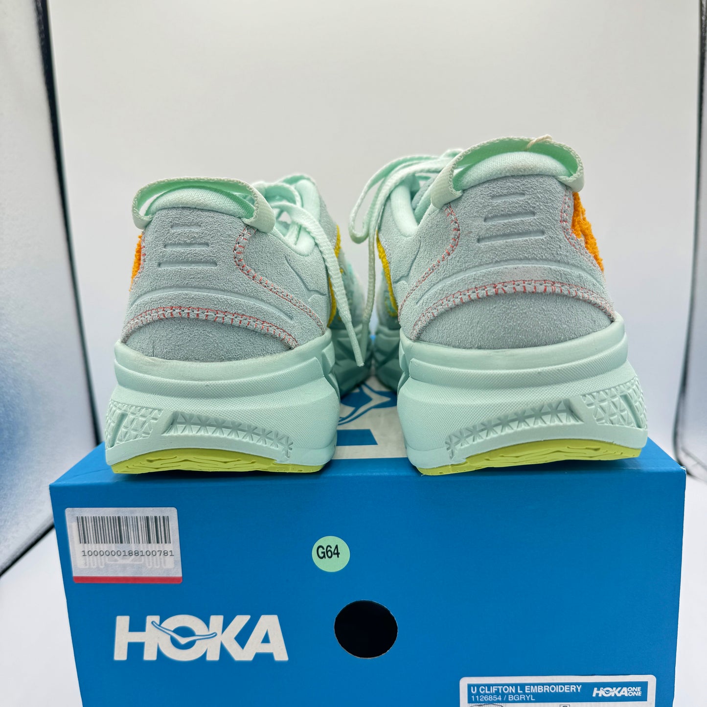 Hoka Clifton L Embroidery UNISEX Shoes Leather blue glass yellow aqua