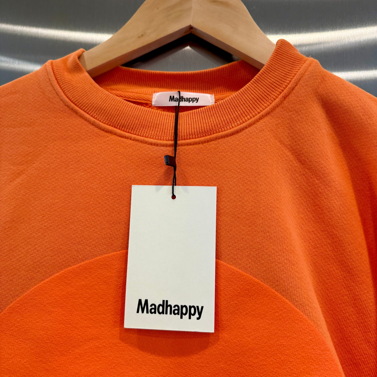 MadHappy Headspace Heritage Universal Crewneck Sweatshirt in Orange with navy raised logo