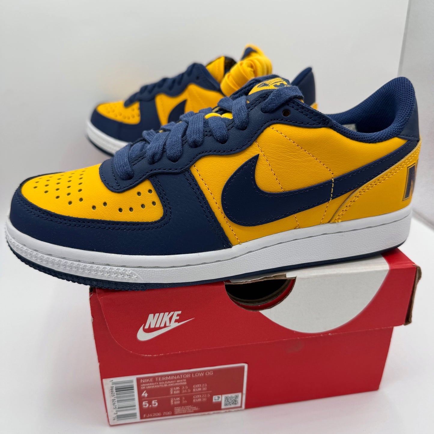 Nike Terminator Low in University Gold / Navy Blue “ Michigan “ Unisex Shoes