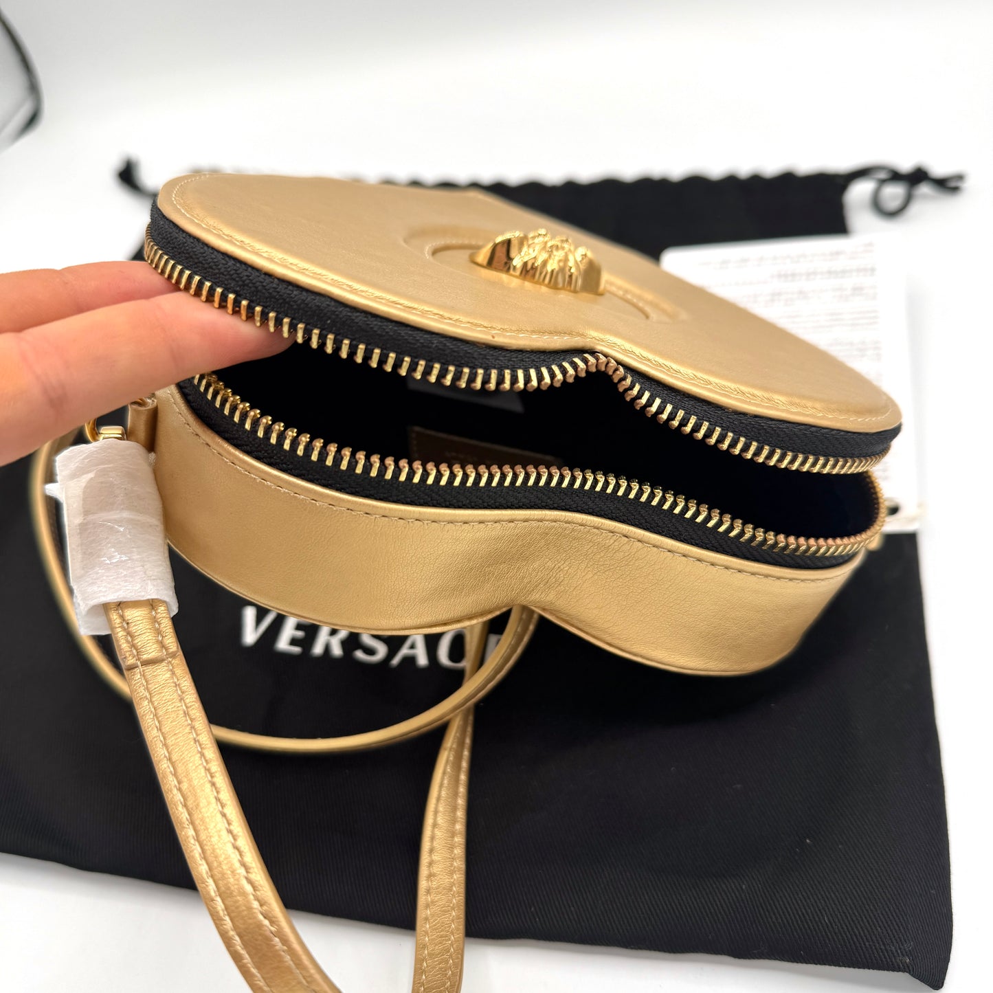 Versace Heart Medusa Plaque Crossbody Bag Gold Leather Kids