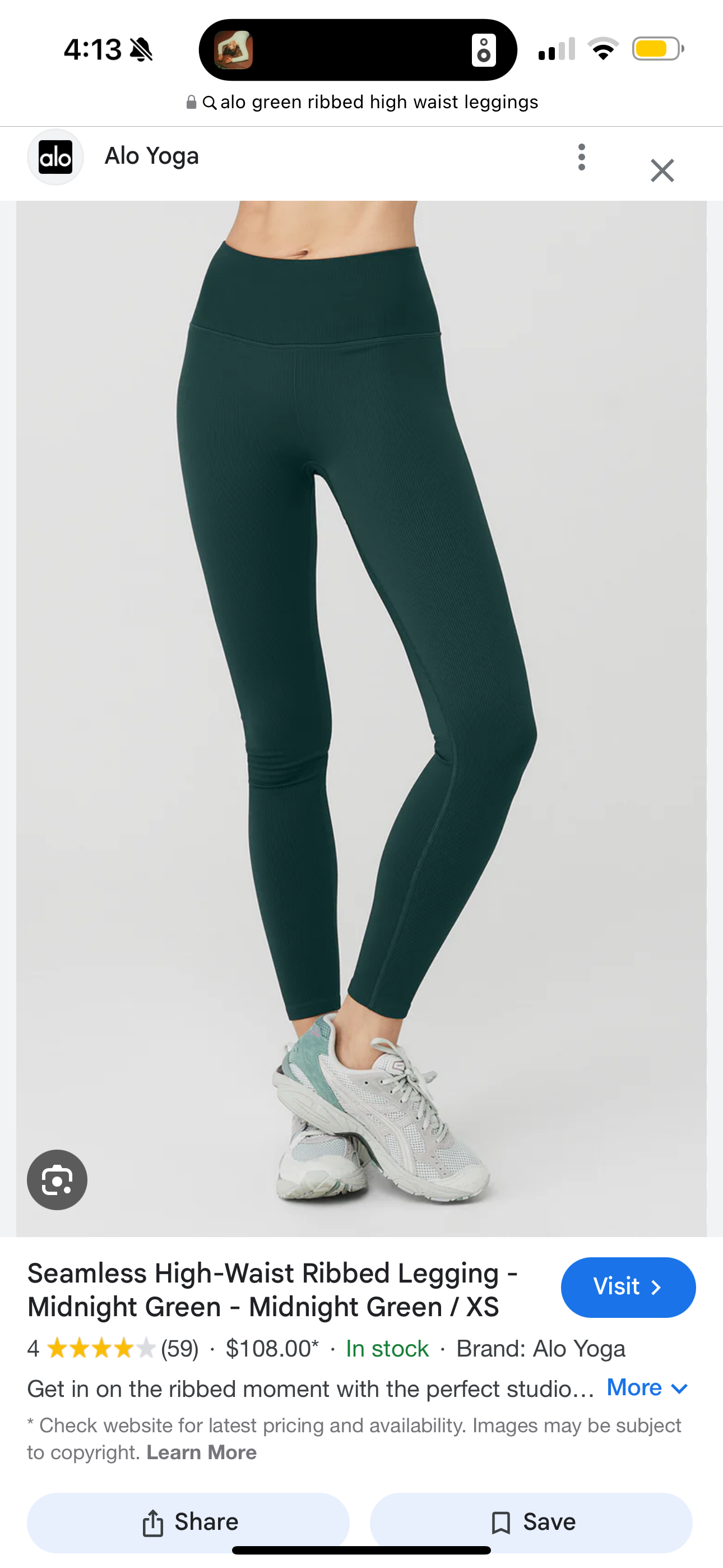 Alo Yoga Seamless Ribbed High Waist Leggings in Dark Green HW Ribbed Pants