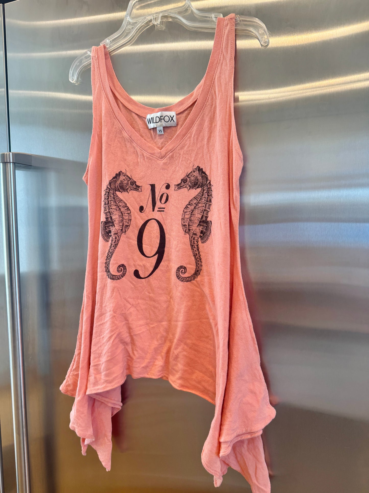 Wildfox Seahorse Tank Top V Neck in Coral Orange * Pre-Owned *
