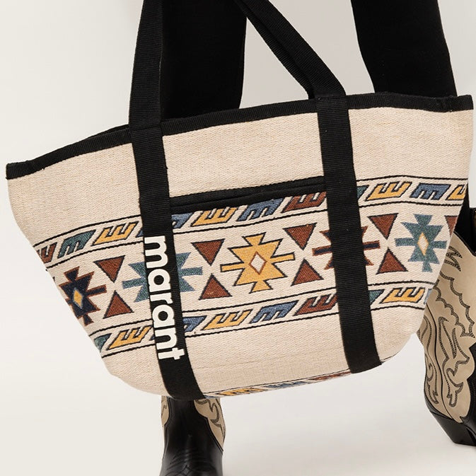 Isabel Marant Darwen Tote Bag with Tribal Tapestry Jacquard and webbing trim