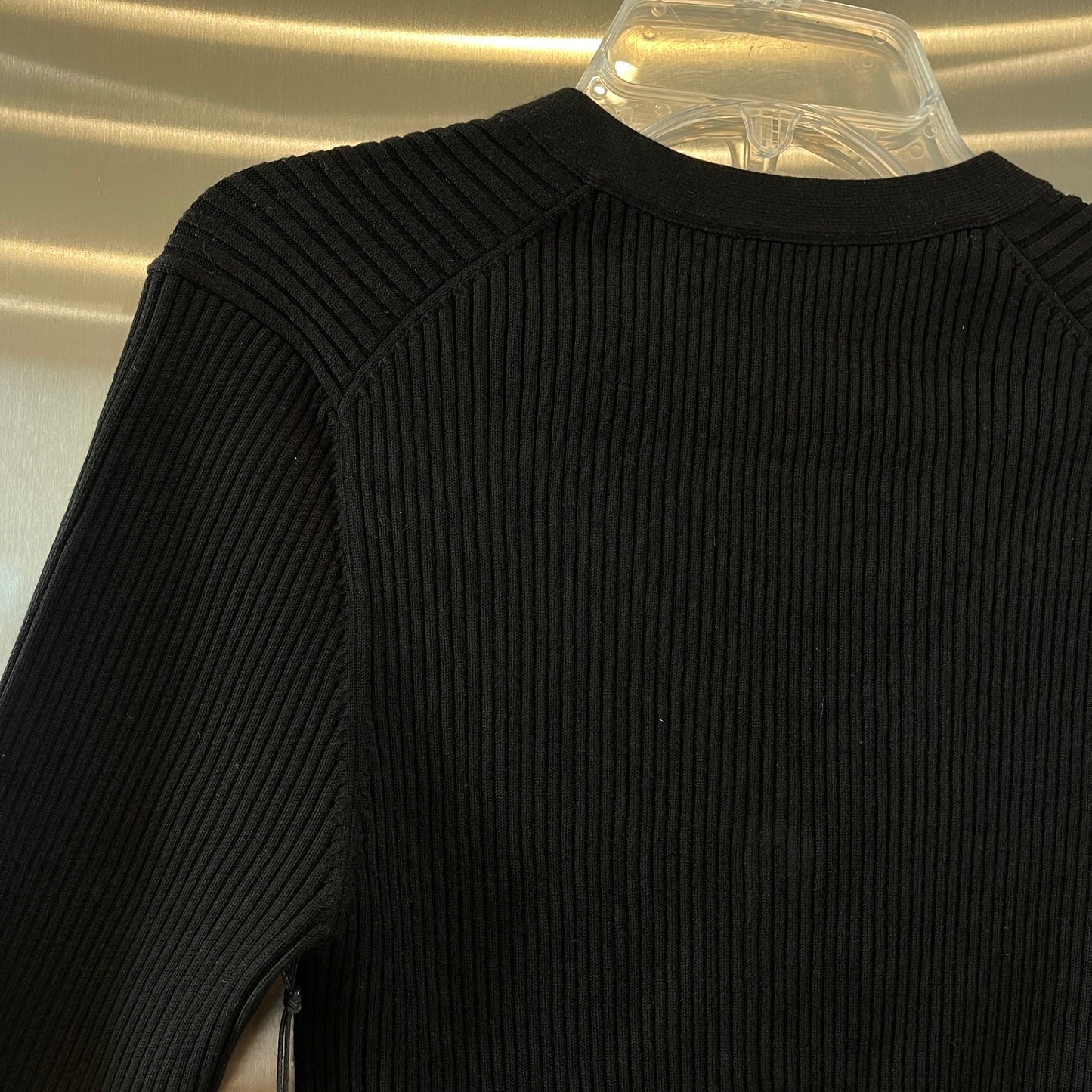 Michael Stars Jeanny Top Knit Black Ribbed Button down Henley