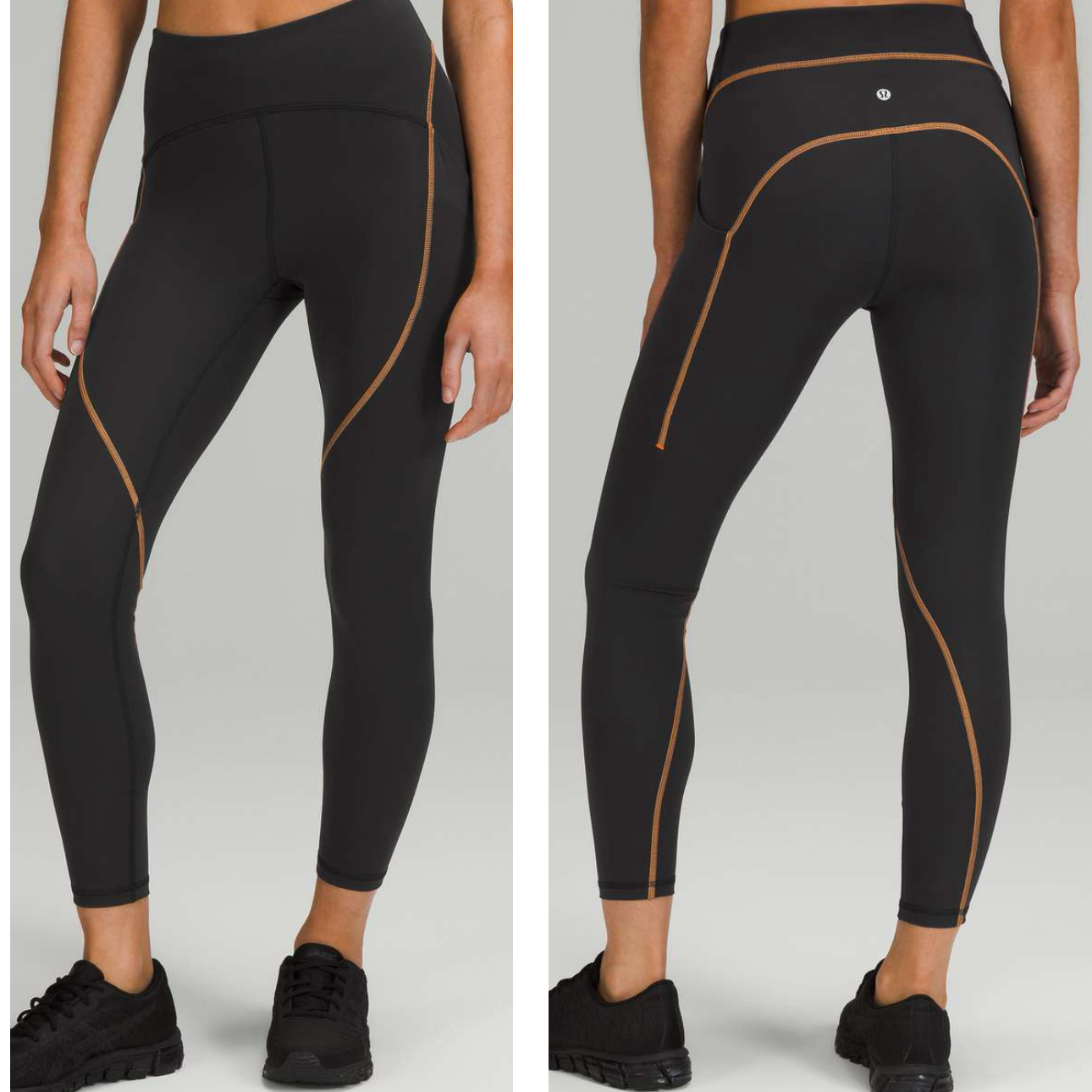 Lululemon Power Thru Legging x Barry’s Tights in Black Orange colour seam