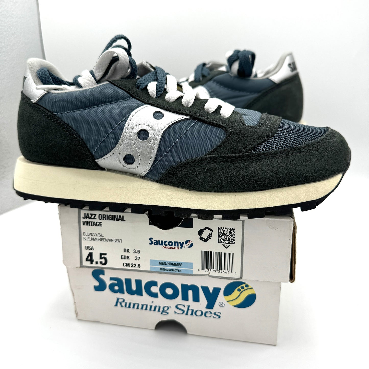 Saucony Jazz Vintage Classic Sneakers Navy Blue White Silver Original Runners