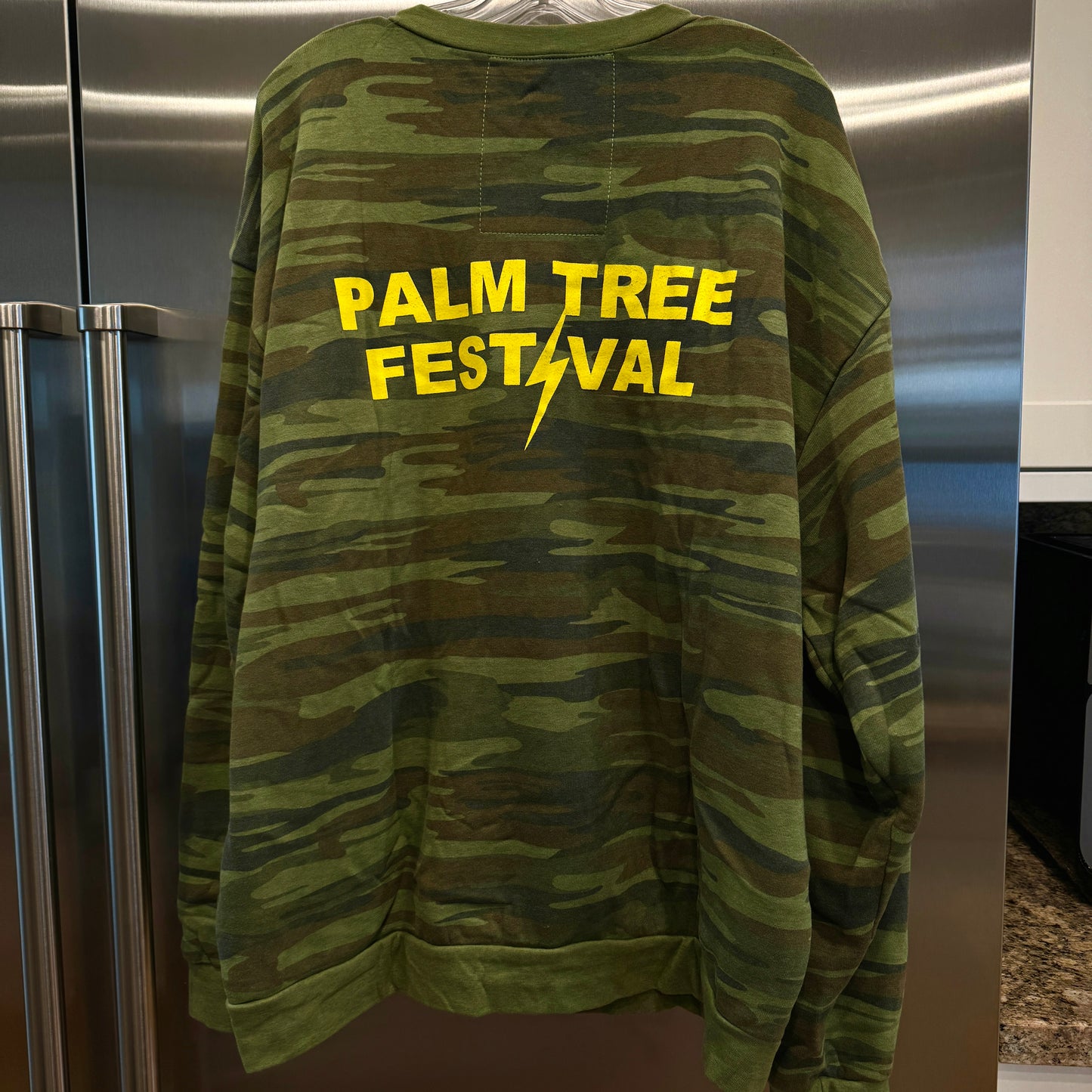 Aviator Nation Palm Tree Festival Green Camo Crewneck Sweatshirt relaxed