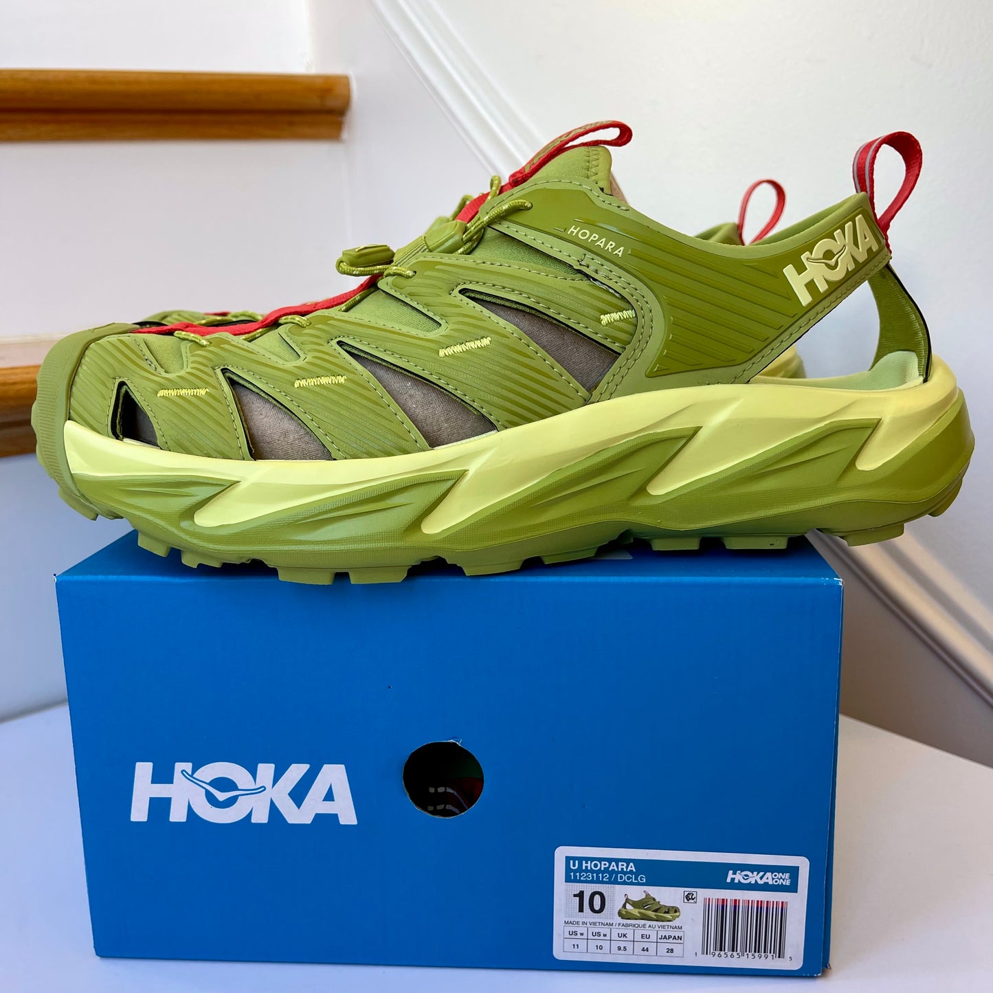 Hoka Hopara Hiking Sandal Wet / Dry shoe in Dark Citron Luminary Green