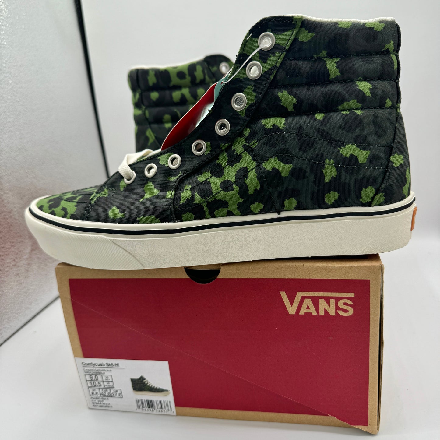 Vans Sk8 Hi Comfycush Classic High Top Sneakers Green Leopard Cactus Scarab