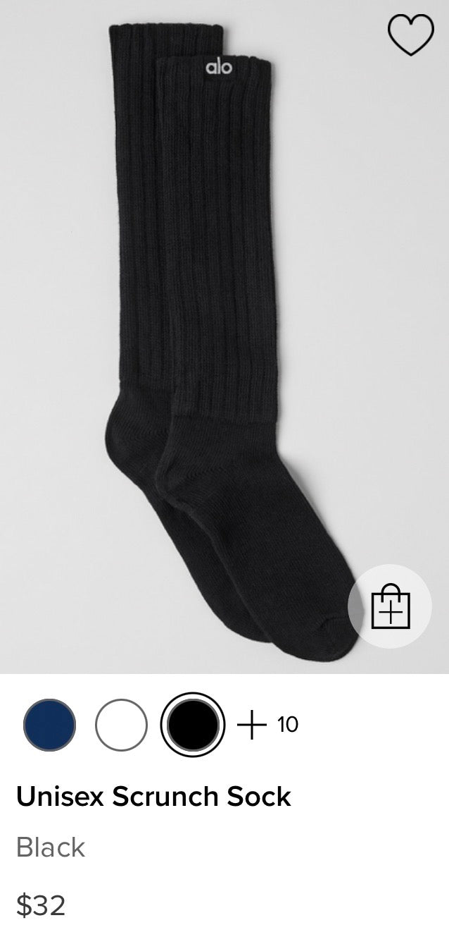 Alo Yoga (Bundle) Unisex Scrunch Socks, 5x Pairs - Black