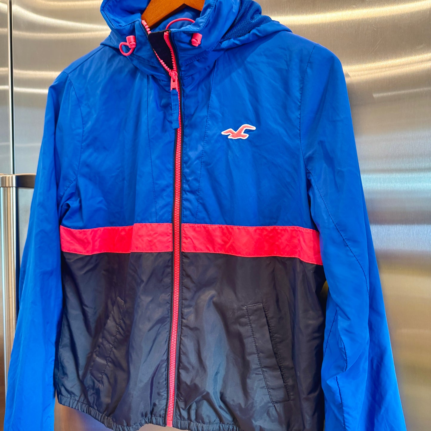 Hollister Windbreaker Jacket Blue Pink Black * Pre-owned *