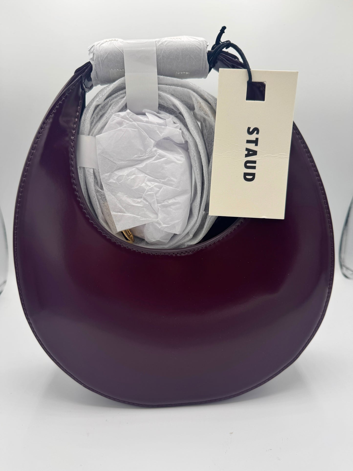 Staud Mini Moon Purse in Syrah Burgundy Leather, Crossbody Bag