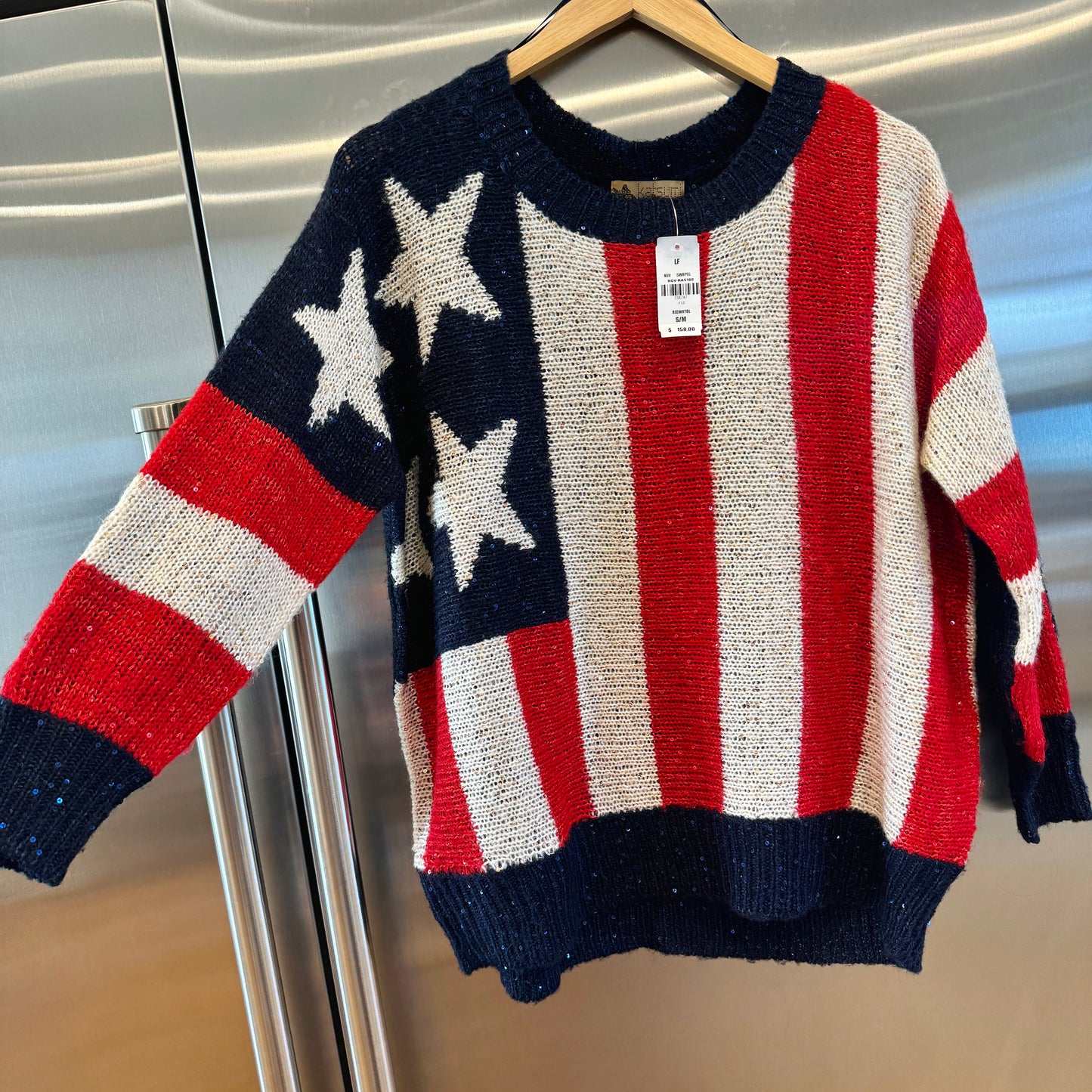 LF American Flag USA Patriotic Knit Sweater with Sequins