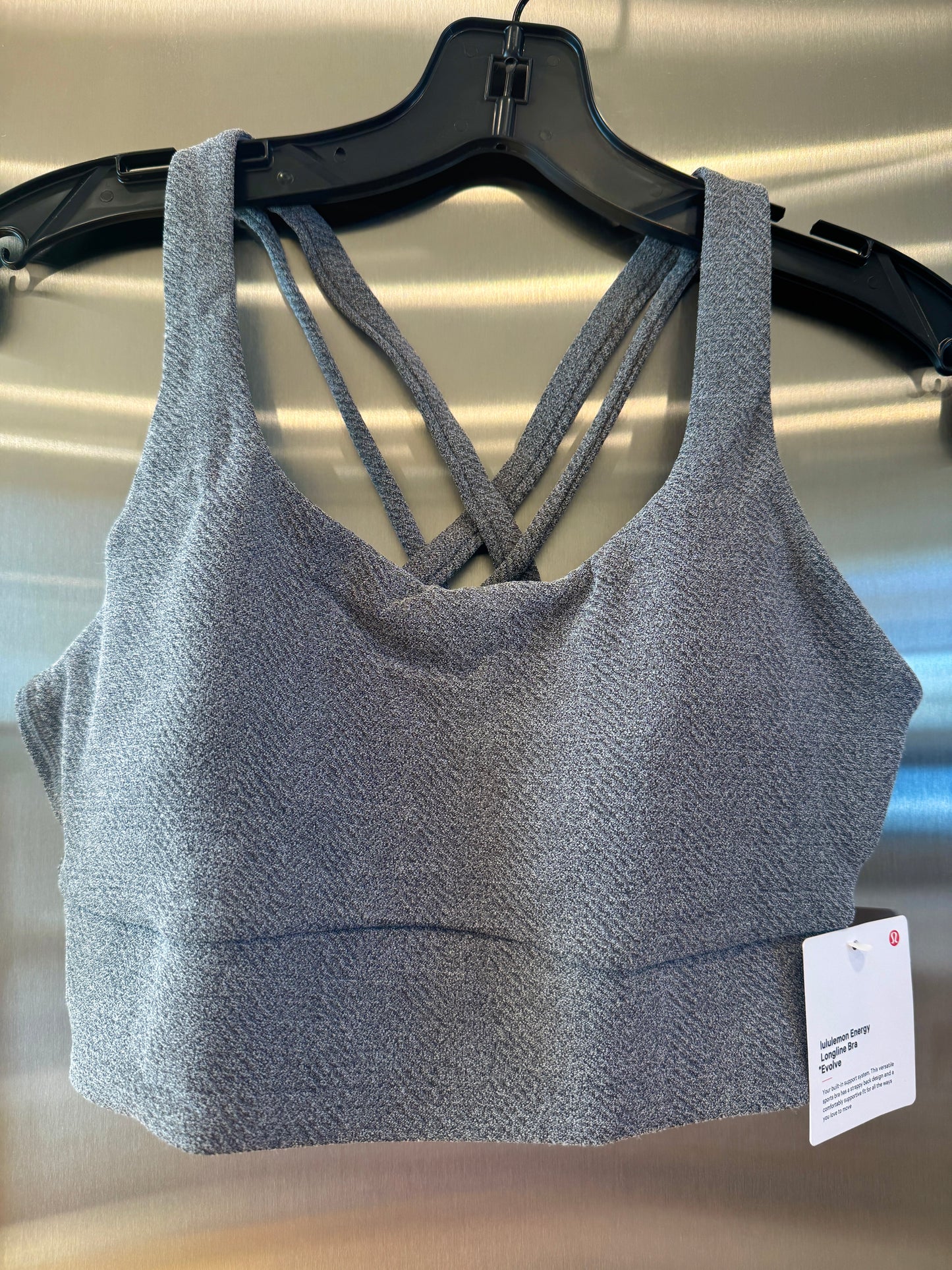 Lululemon Energy Long Line Evolve Bra Top in Herringbone Grey Intertwine Texture Black / White Woven