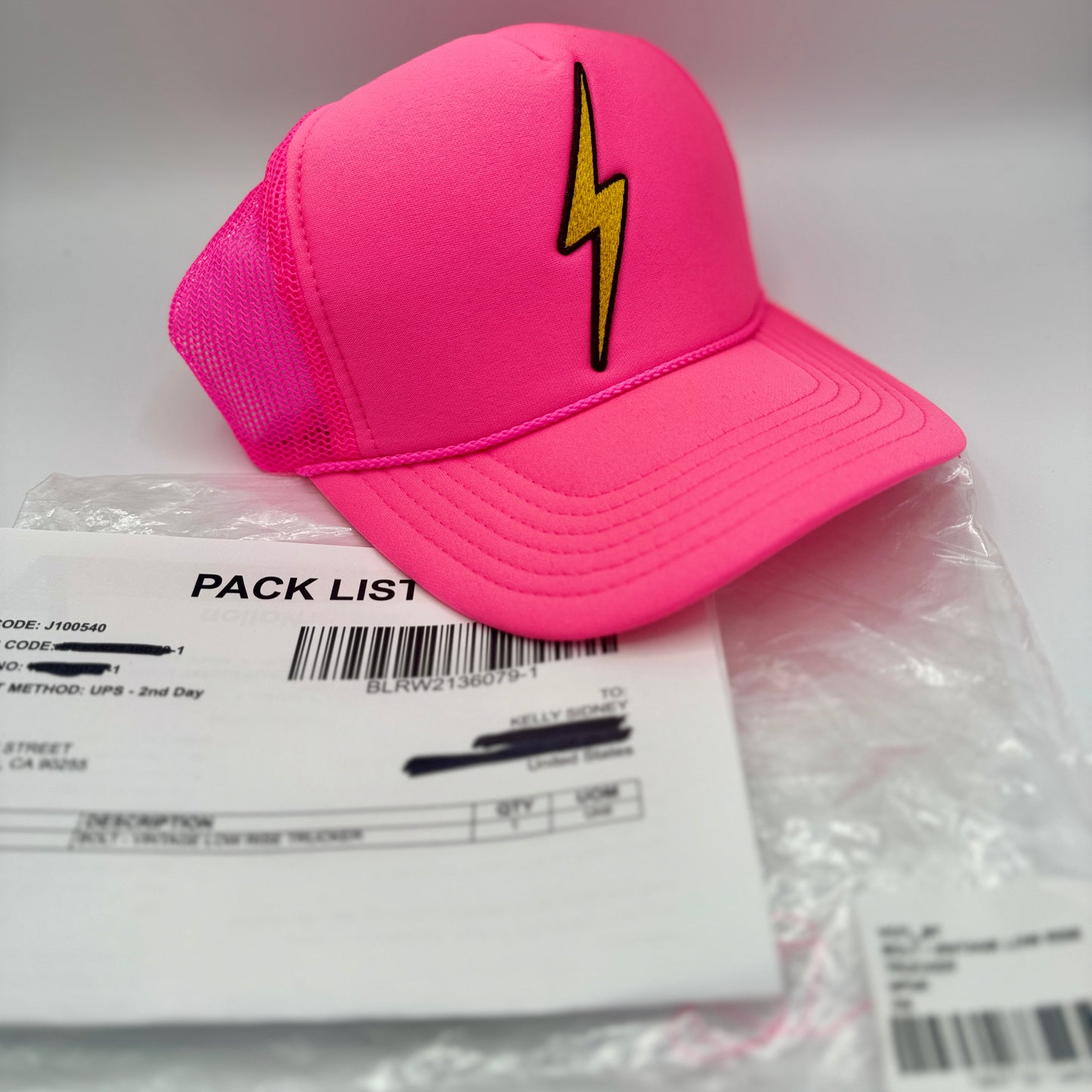 Aviator Nation Pink Bolt Hat embroidered lightning patch neon trucker cap