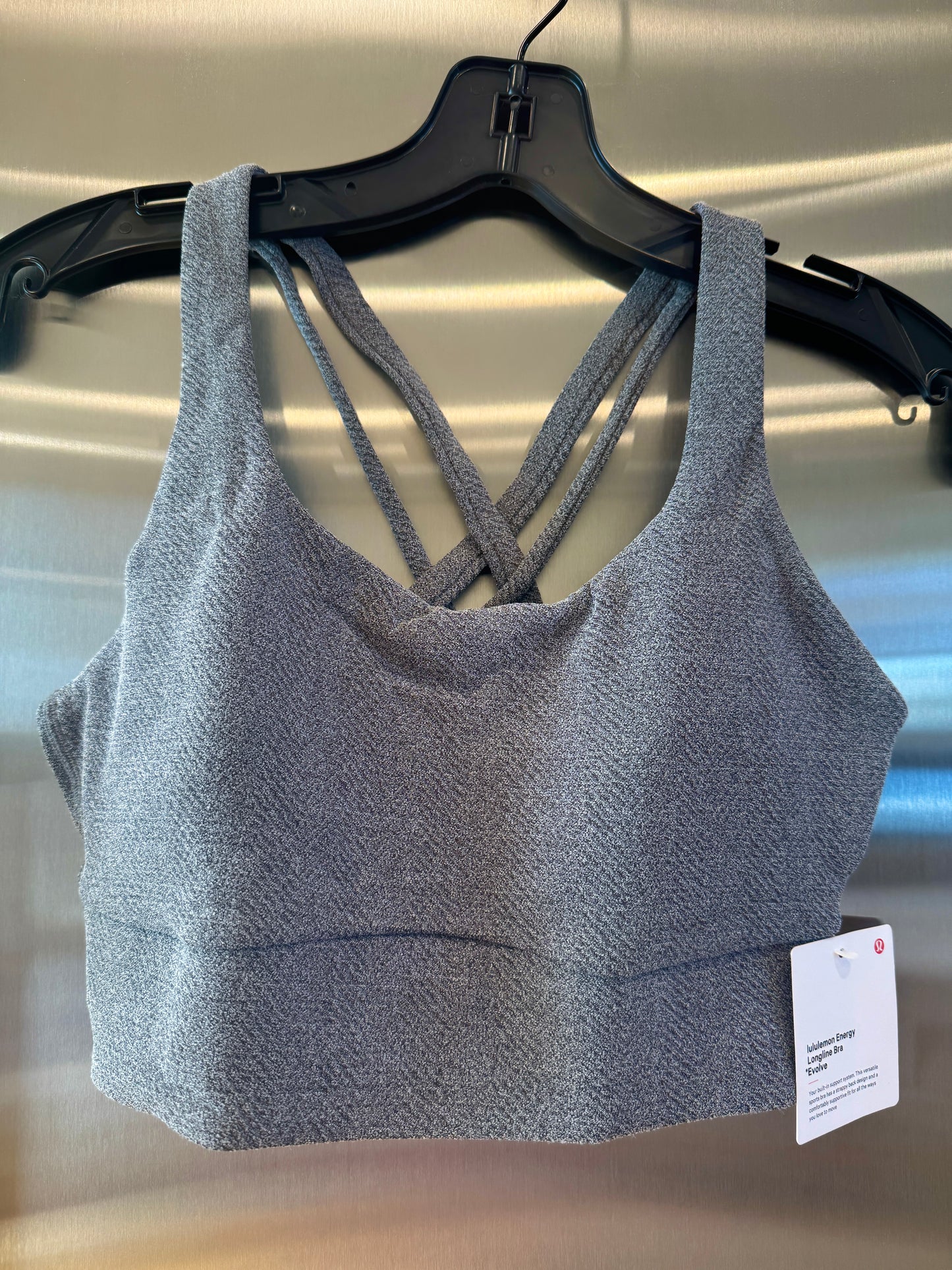 Lululemon Energy Long Line Evolve Bra Top in Herringbone Grey Intertwine Texture Black / White Woven