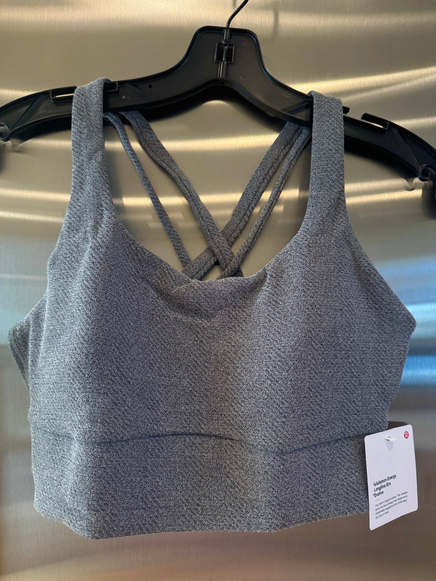 Lululemon Energy Long Line Evolve Bra Top in Herringbone Grey Intertwine Texture Black / White Woven