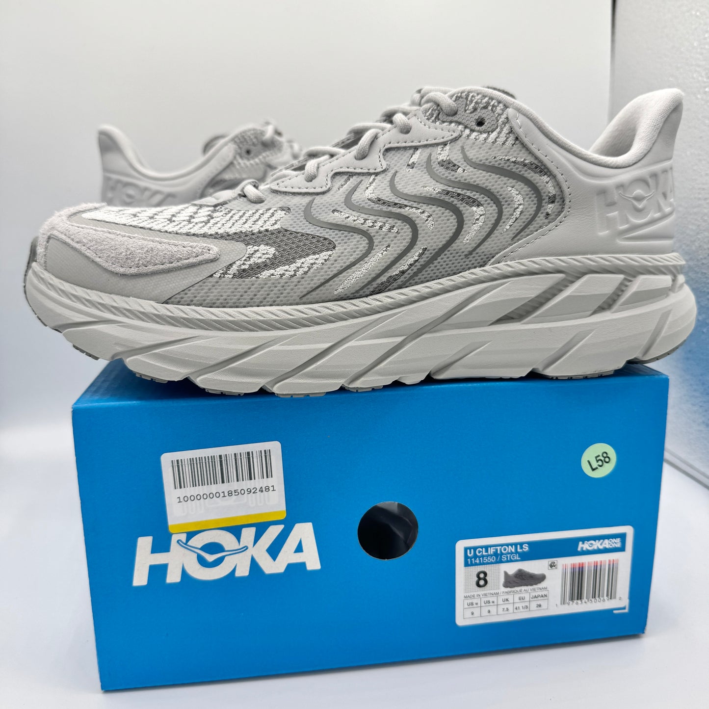 Hoka Clifton LS Grey Unisex in Stardust / Galactic Grey