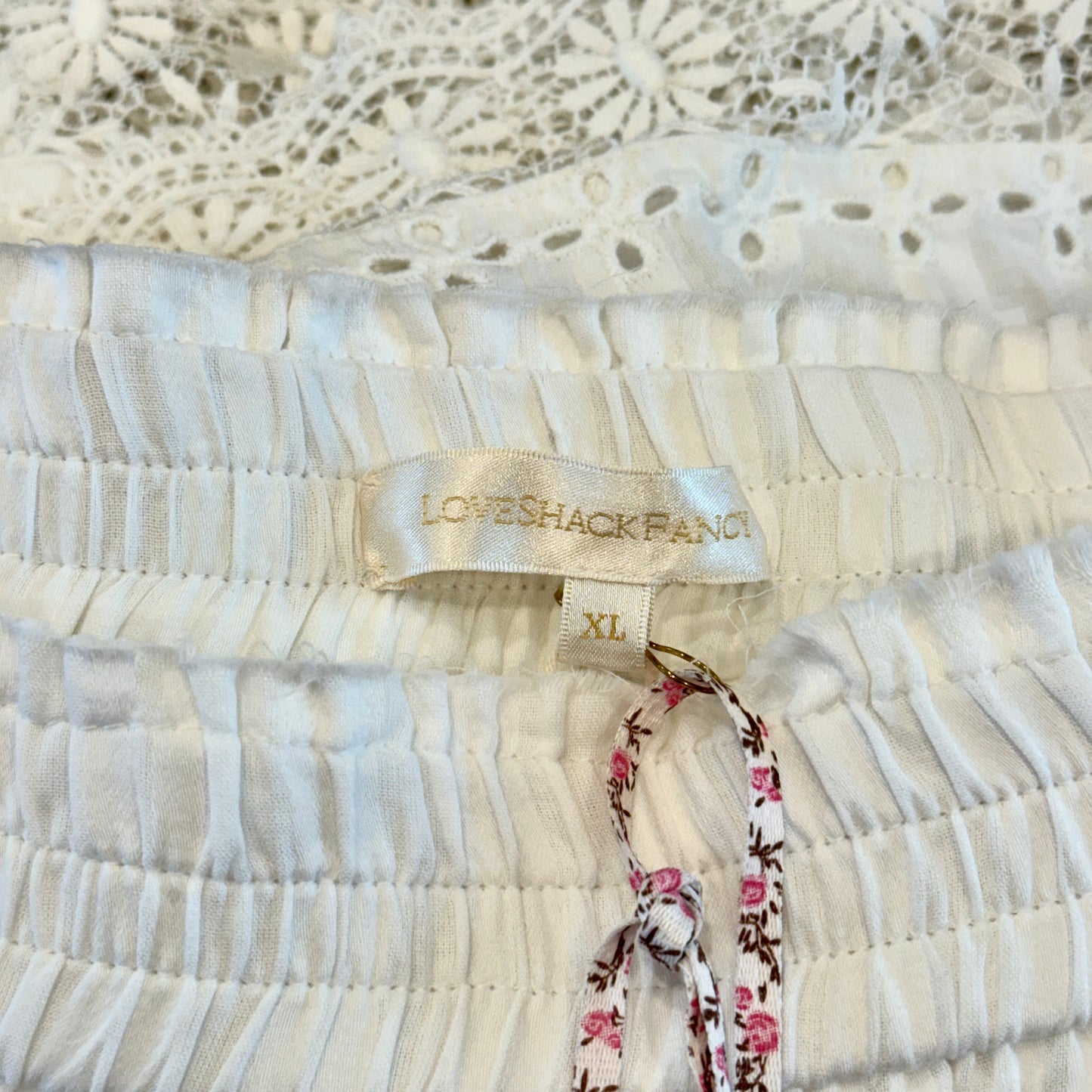 LoveShackFancy Tanisha mini skirt eyelet lace true white floral ruffle